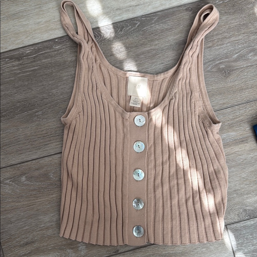 H&M Cream Ribbed Crop Tank Top